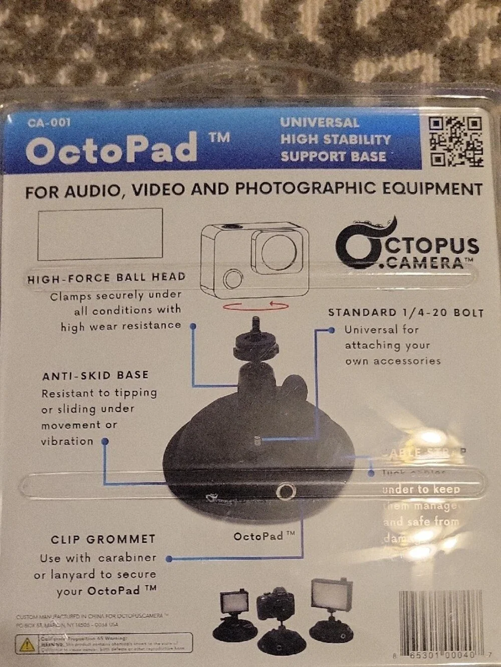OctoPad Universal Black Support Base for Cameras & Accessories